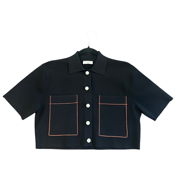 SANDRO PARIS Elan black fine knit crop cardigan 4 - Picture 5 of 13